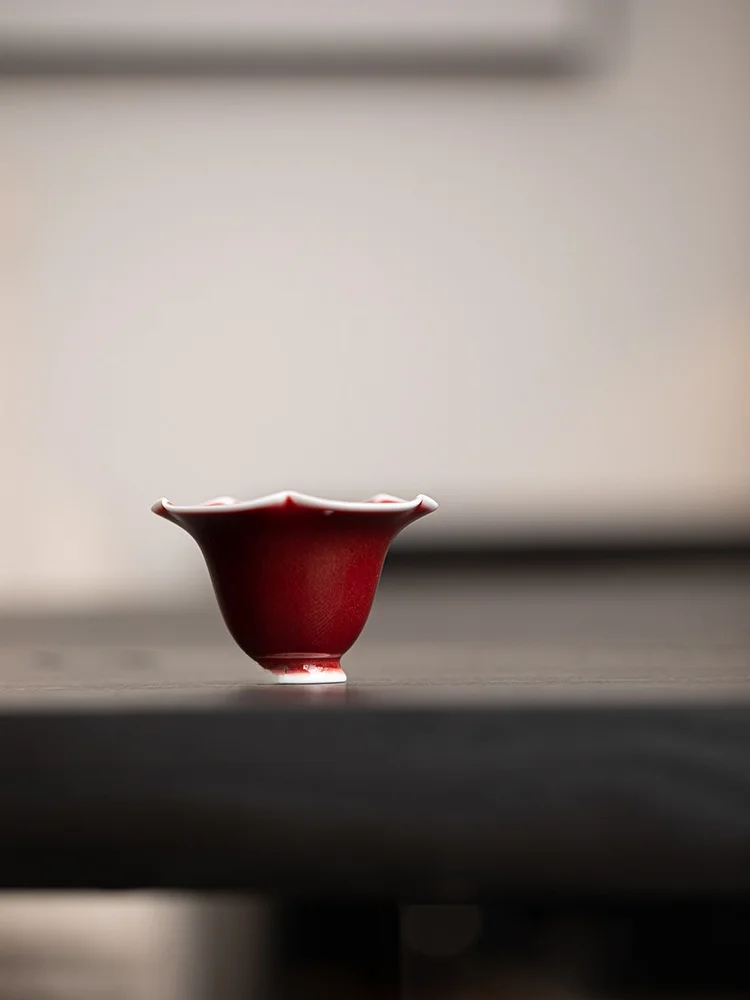 観音堂赤窯陶磁茶杯-花口オーナーカップ-茶を飲む・嗅ぐ用-中国伝統風