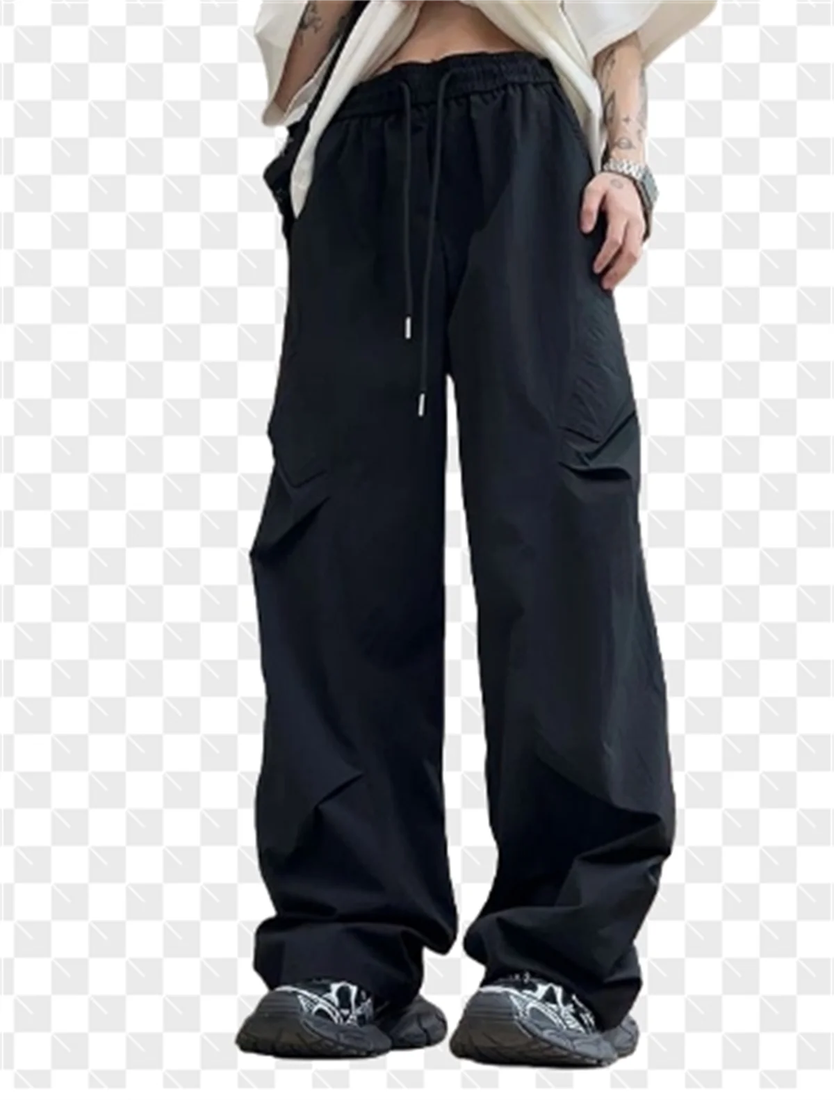 الرجال الصيف التجاعيد الحرير الجليد ثنى السراويل أنبوب مستقيم فضفاض ملابس العمل الرياضية السراويل موضة فضفاضة ومتعددة الاستخدامات سراويل تقليدية