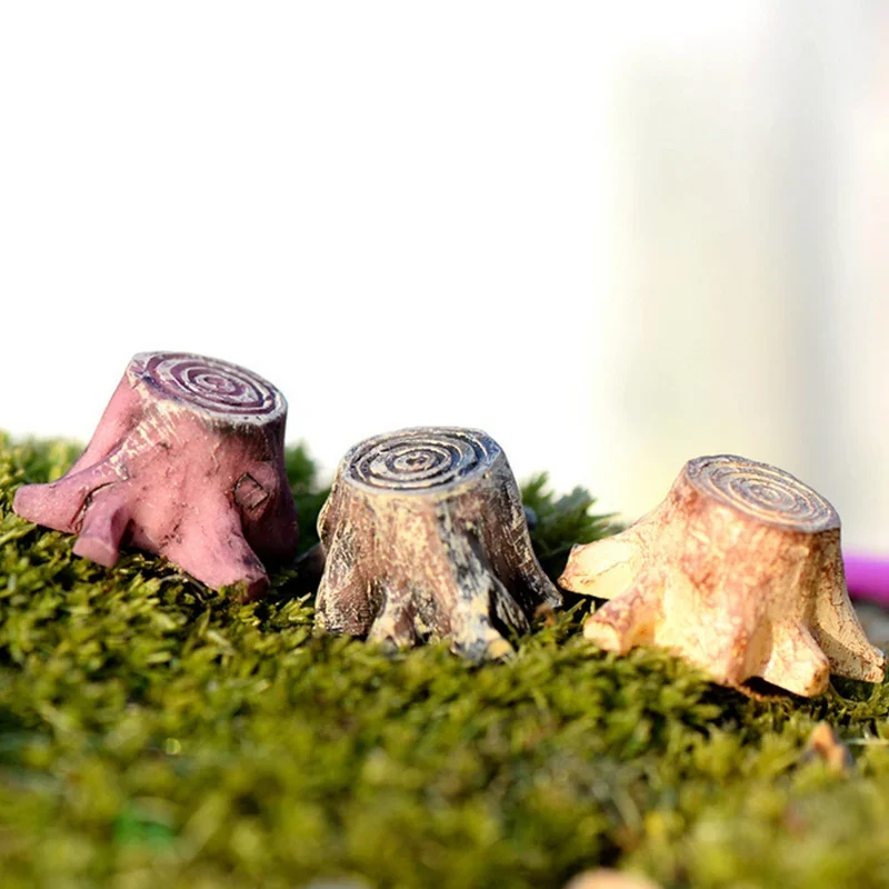 Mini Tree Stump Craft Figurine Cute Miniature Garden DIY Ornaments Fairy Garden Home Decoration Accessories Random Color