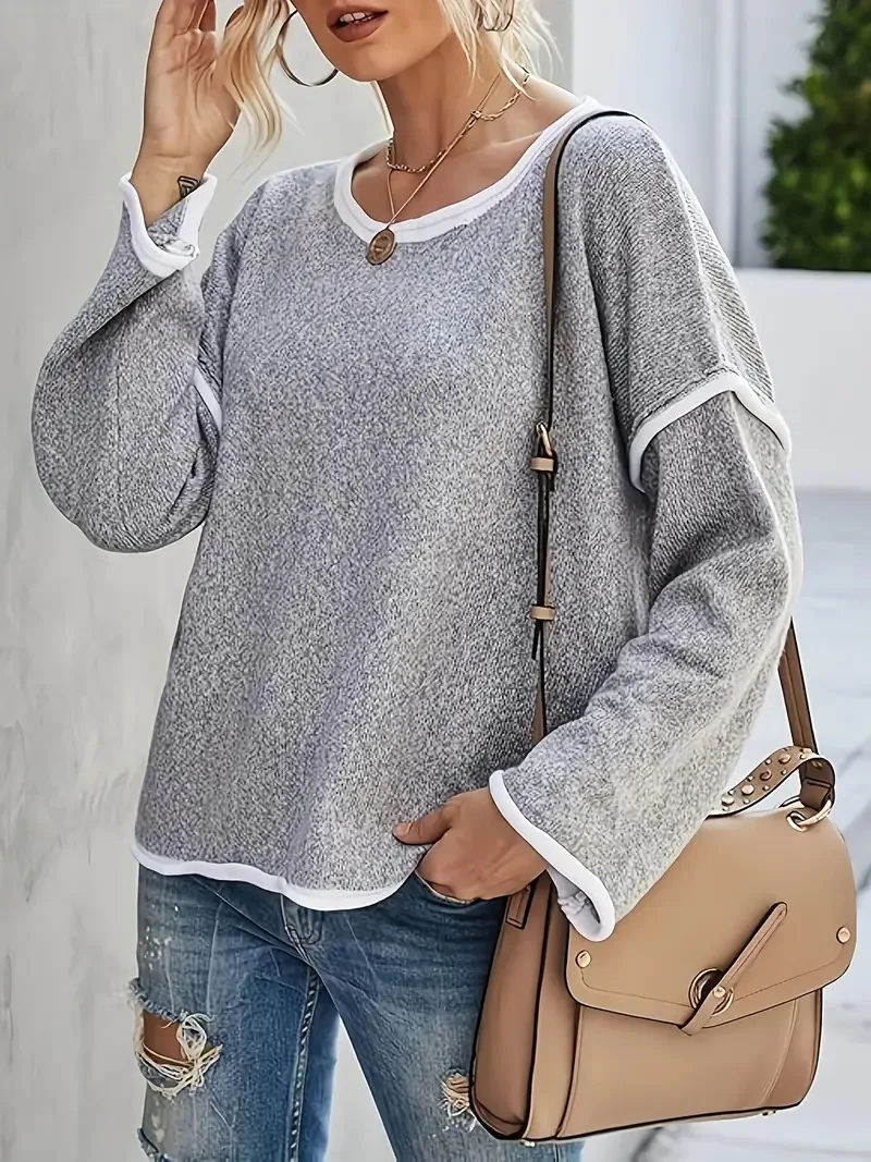 

Women'S Long Sleeve Solid Color Pullover Casual Sweater Top Thick Pullover Tunic Plush Crew Neck Loose Ribbed