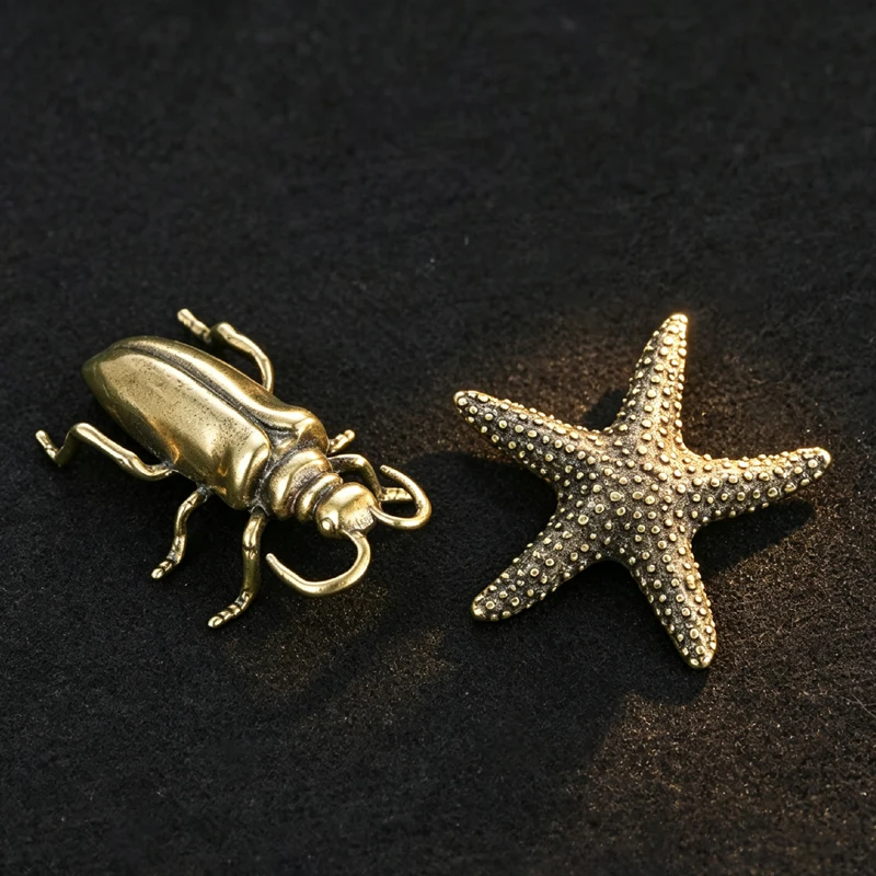 1pcs solid Starfish Statue Home Furnishing Ornaments Antique Copper Animal Miniature Figurines Desktop Decoration Accessories