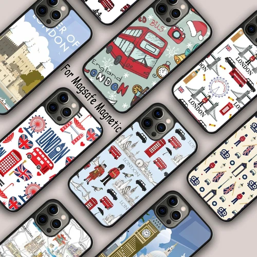 런던 레드 버스 빅 벤 마그네틱 휴대폰 케이스, 애플 아이폰 16, 14, 13, 12, 11 프로 맥스, 15 플러스, 무선 충전, 맥세이프 커버 포함