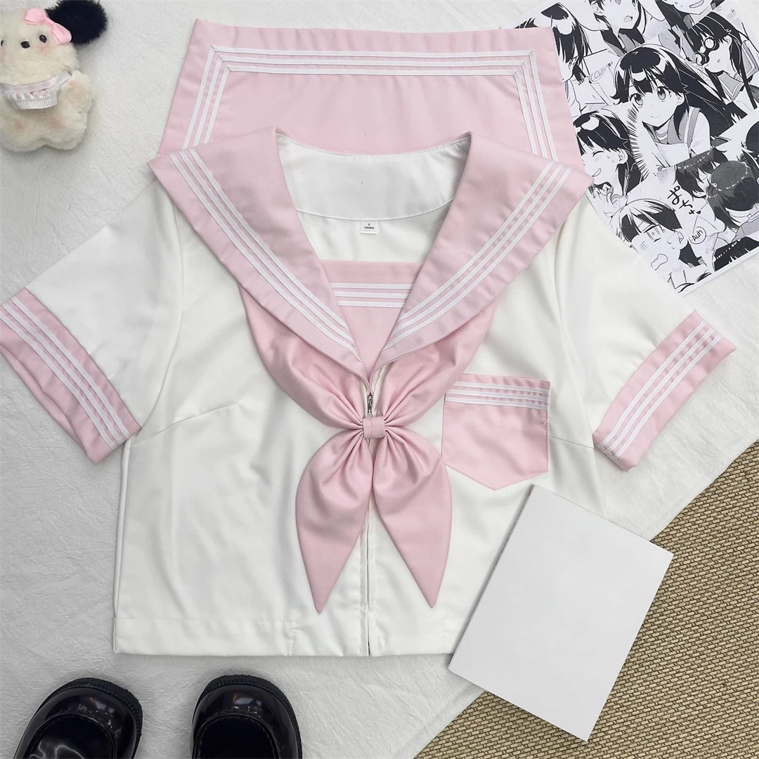 Abito da marinaio bianco rosa per donna ragazza giapponese scuola superiore Seifuku marinaio Fuku manica lunga corta studenti coreani uniformi Jk Set