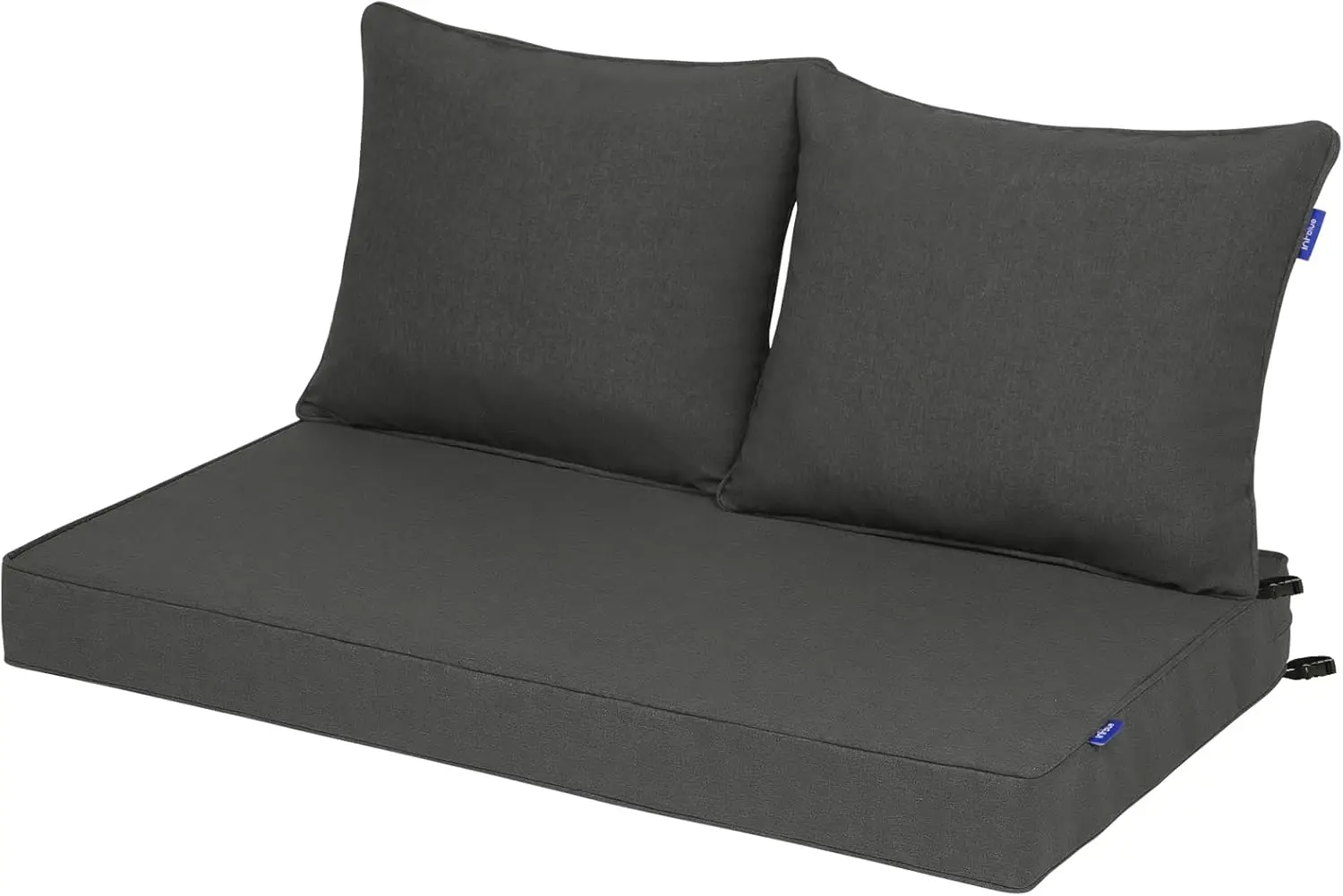 Outdoor Loveseat Patio Furniture Cushion Set, Solid Dark Grey, Fastness & Water Repellent