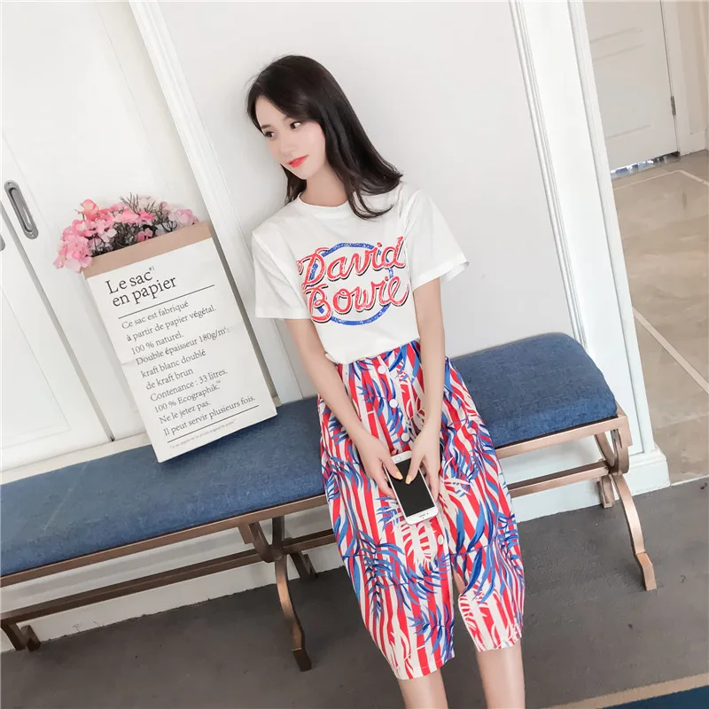 Two Piece Set Women Spring Wear Sets Casual 2 Piece Set Women 2023 Slim T Shirt Mid-Calf Skirt