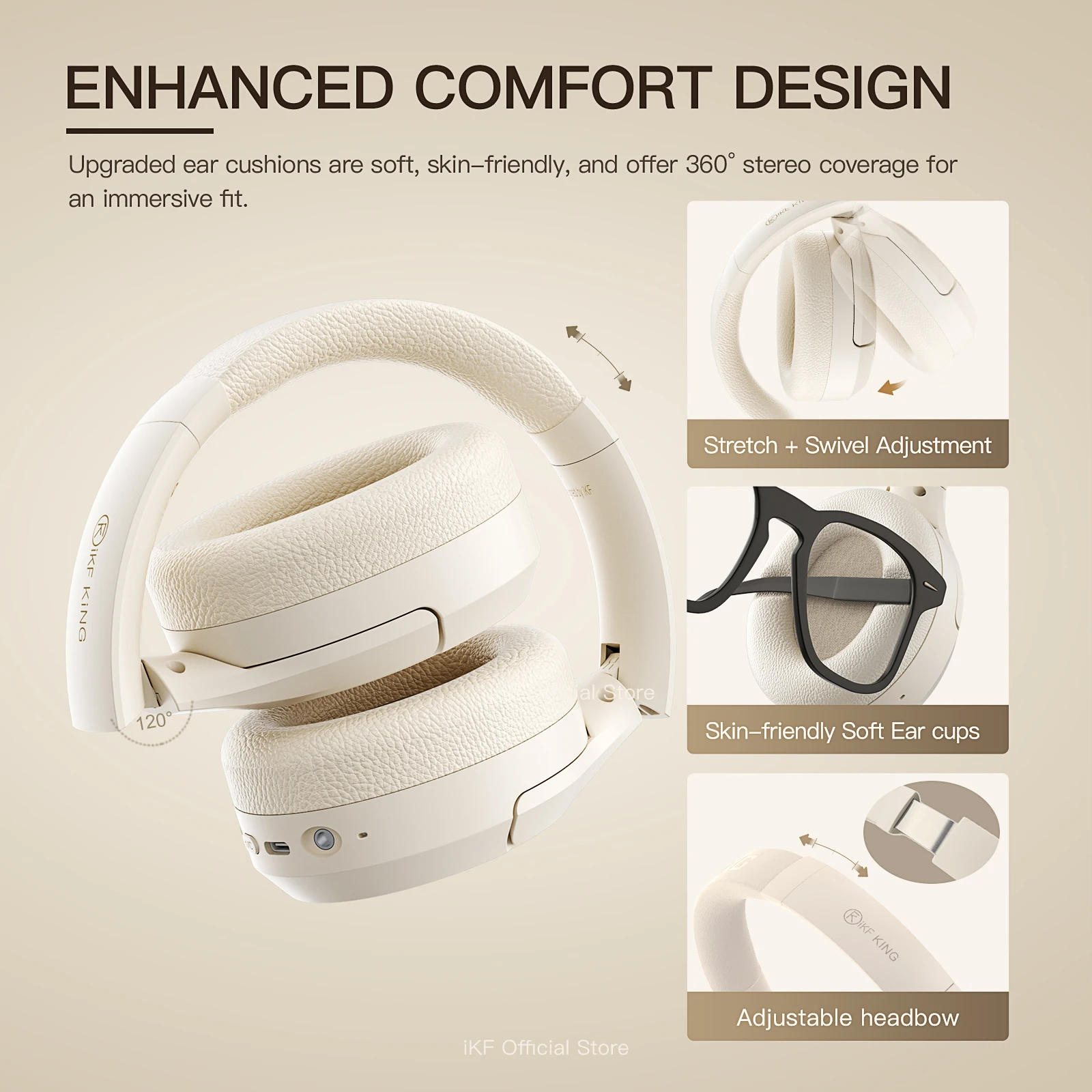iKF King S Wireless Bluetooth Headphones Active Noise Cancelling ,Wired Headset ,Bass with Mic ,APP, 100H for iOS Android,  Game