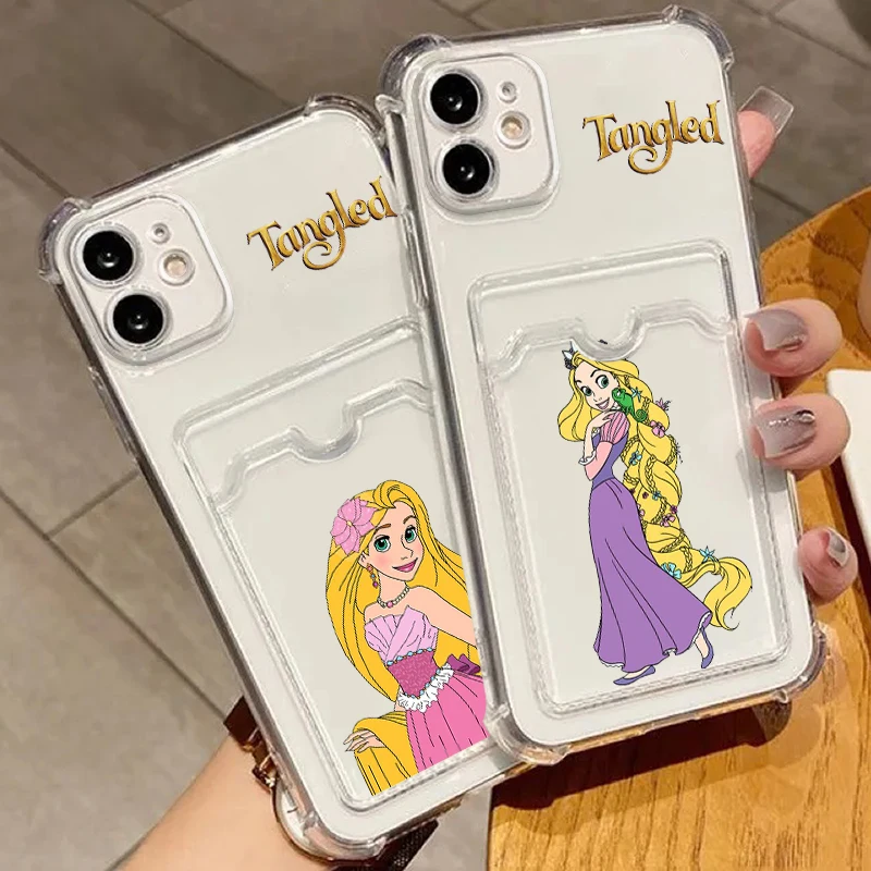 Disney Long Hair Princess Cute For iPhone 15 14 13 12 11 XS XR X 8 7 Pro Max Plus Mini Photo Card Bag Transparent Funda