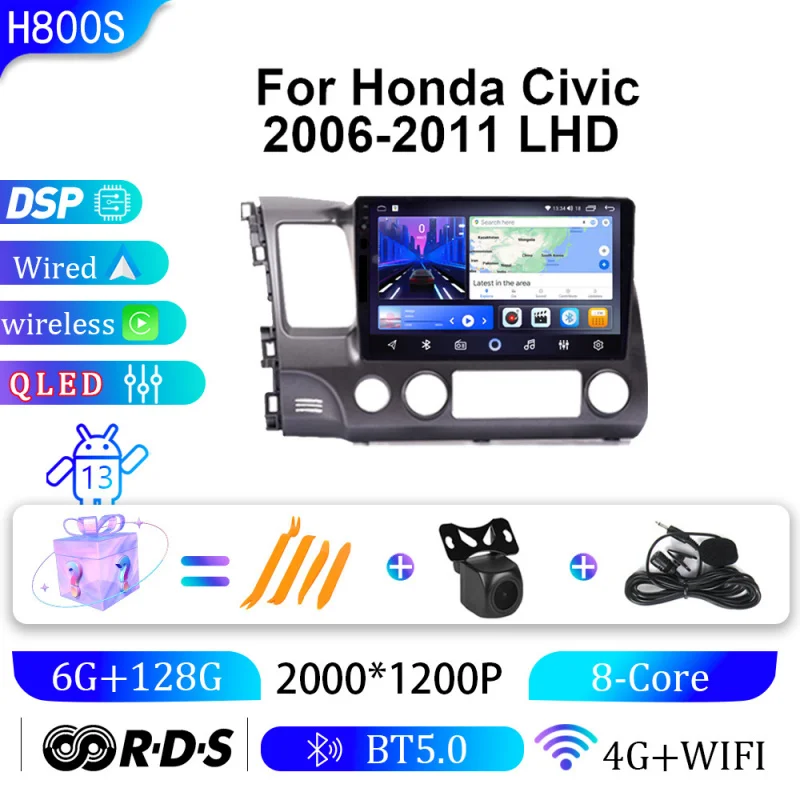 

For Honda Civic 2006 2007 2008-2011 LHD Car Multimedia Player Android Car Player GPS WIFI Carplay 4G Car Radio Navigation Stereo
