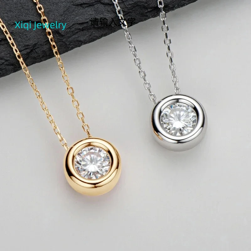 

Xiqi Jewelry 925 Sterling Silver 1CT Round Border Set Moissanite Pendant Necklace Women's Certified GAR Clavicle Puff Chain Jewe