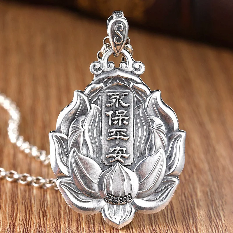 New Premium Silver Color Water Dropping Guanyin Bodhisattva Pendant Necklace Buddha Statue Pendant Men\'s and Women\'s Jewelry