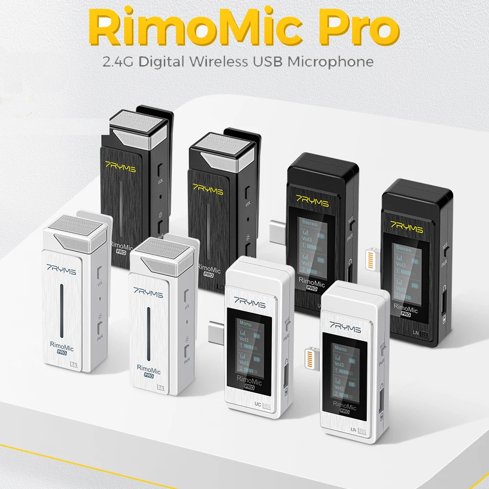 

7RYMS Rimomic PRO Wireless Lavalier Microphone 2.4G for DSLR Camera Smartphones iPhone Android Vlogging Microphone