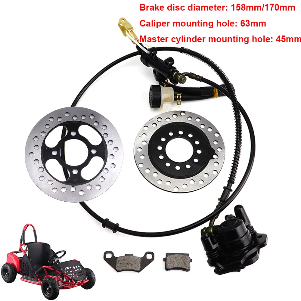 Hydraulic Rear Disc Brake Caliper Assembly with Pads And Rotor for 150cc-250cc Dirt Bike Quad ATV 168cc Go Kart UTV Dune Buggy