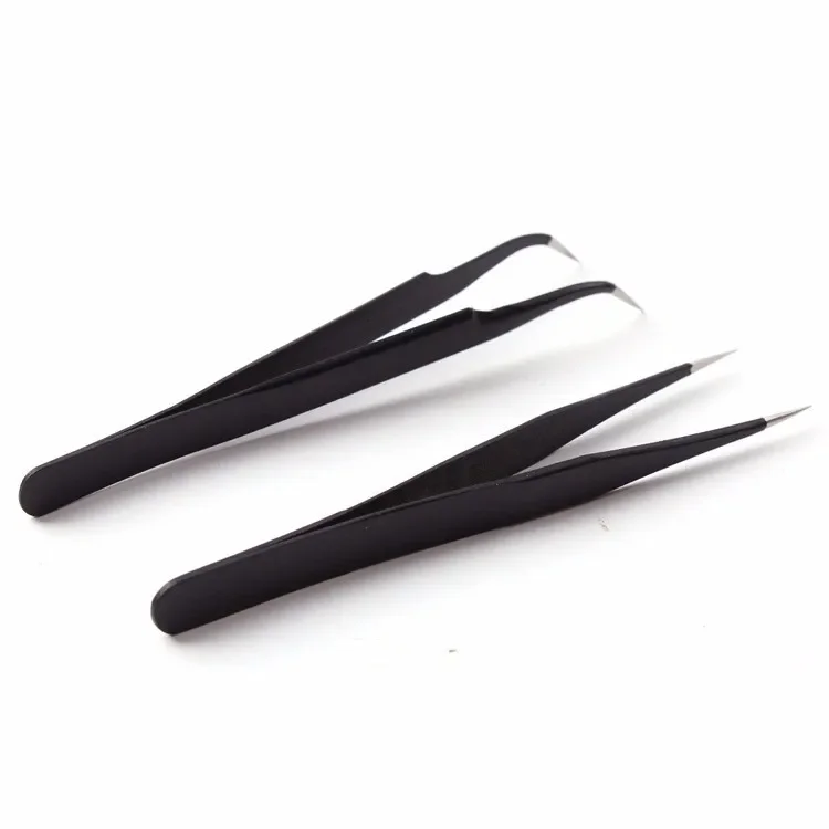 2pcs Professional Straight & Curve ESD Tweezers for False Eyelashes Extension Makeup Beauty Stainless Steel Tweezers