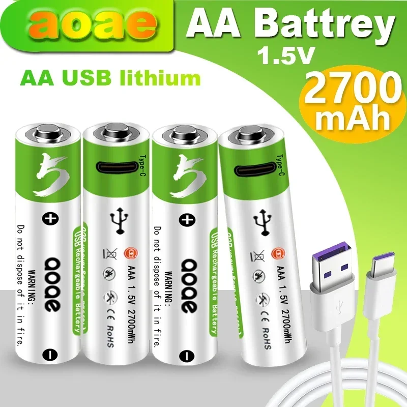 2024 AA1.5V 4200mWh Rechargeable Batteries AA USB lithium battery for Game Machine Mouse Massager Mouse Metal Metal Intercom