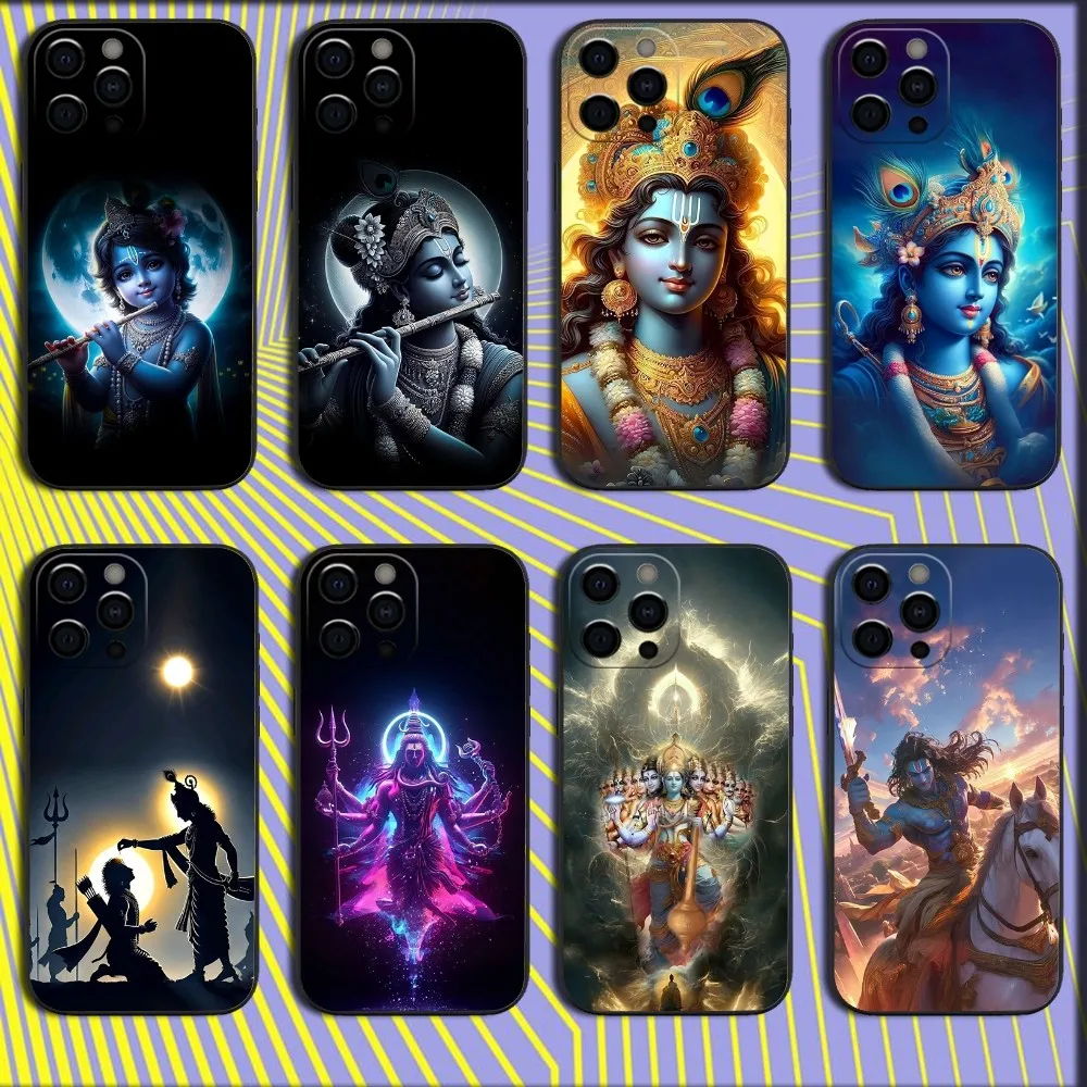 Vishnu Hare Krishna Phone Case For iPhone 16,15,14,13,12,11,Pro,X,XS,Max,XR,Plus,Mini Soft Black Cover