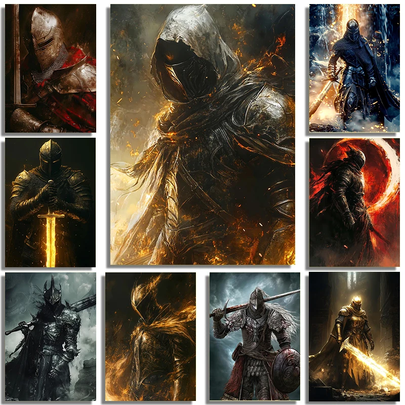 Handsome And Mysterious Guard Knight Portrait Art Poster Canvas Printing Boy's Room Game Hall Home Wall Decoration Painting