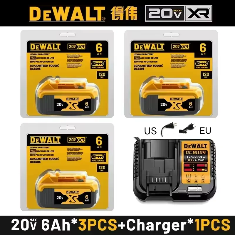 

100% Genuine Dewalt 20V Battery, 5.0Ah 6.0Ah Rechargeable Lithium Ion Battery. Dewalt DCB200 .Power Tool Replacement Battery