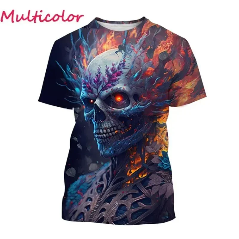 

New Skull 3D Print T-shirt for Unisex Fashion Men Clothing Horror Skeleton Oversized T Shirt Hip Hop Harajuku Round Neck Tops