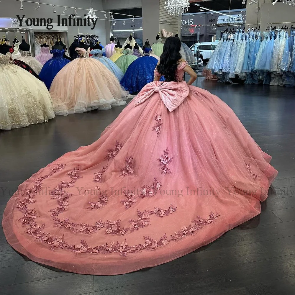 Luxury Pink Quinceanera Dress 2024 3D Floral Sweet 15 16 Dress Birthday Party Vestidos De 15 Quinceañera Princess Gown Pageant