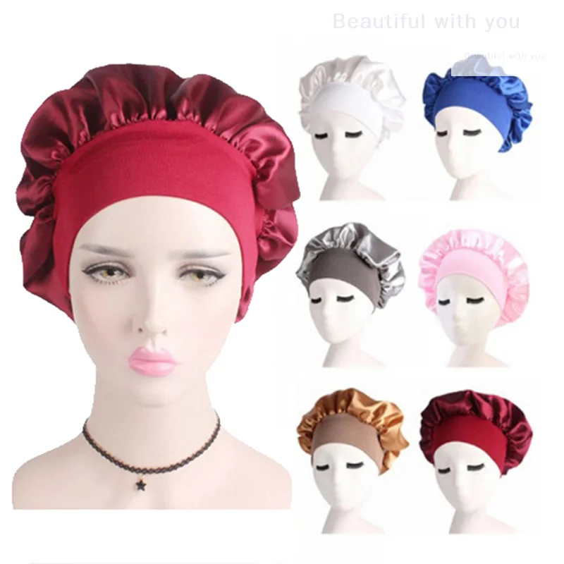 

Solid Satin Bonnet Hair Styling Sleep Hat Wrap Shower Cap Hair Styling Tools