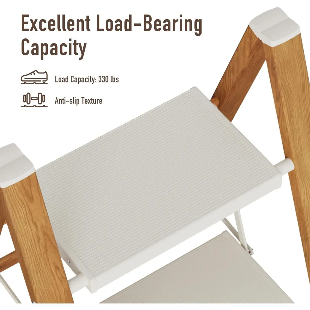 3 Step Lightweight Aluminum Folding Ladder, Portable Step Stool with Wide Anti-Slip Pedals, 330 lbs Capacity for Cleaning Tasks