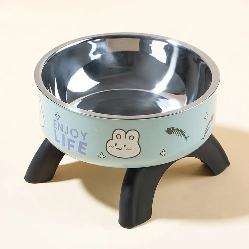 Stainless Steel Cat High Footed Bowl Cartoon Printed Neck Protection Cat Elevated Bowls Anti Knock Large-Capacity