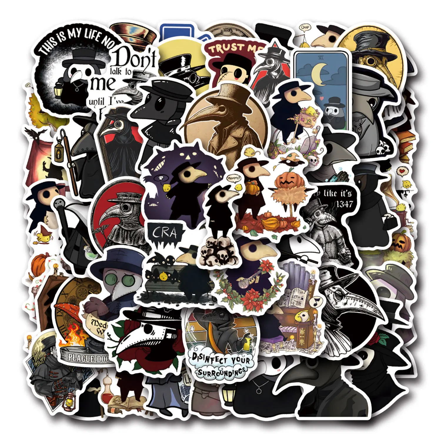 50Pcs Cartoon Plague Doctor Graffiti Stickers Scrapbooking Phone Luggage Skateboard Decorative Waterproof Decals