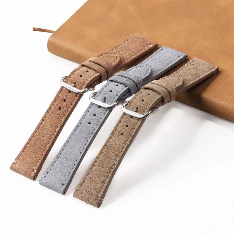Suede Leather Watch Strap Band Cowhide Watchbands for Samsung Galaxy Watch for Huawei GT4 for DW Classic Men Women Quick Release
