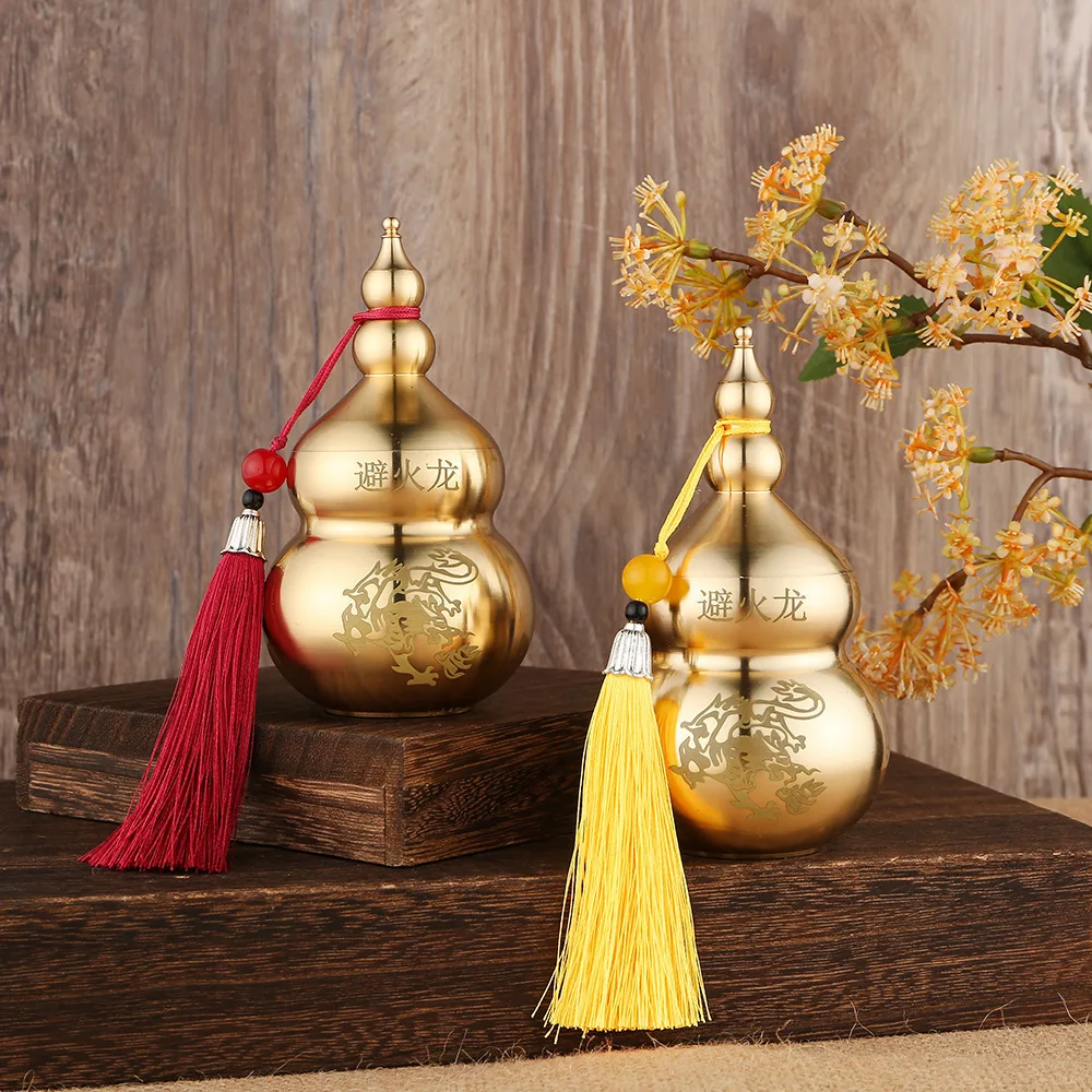 Brass Gourd Ornament With Detachable Lid And Tassel Traditional Feng Shui Decor For Kitchen Living