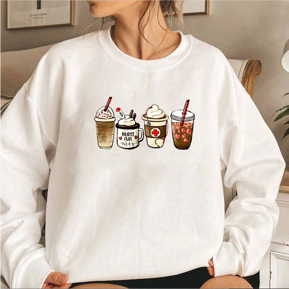 Sudadera de enfermera Fuel Coffee con estampado de café helado, jersey con capucha para enfermera y amante del café, sudaderas divertidas de cuello redondo