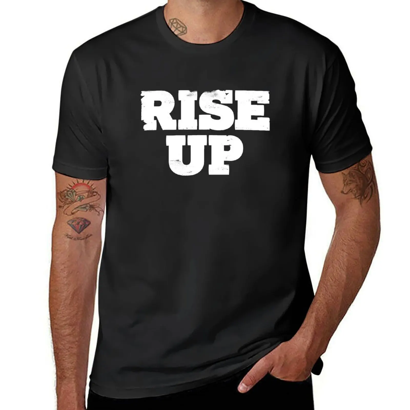 Camiseta Rise Up para hombre, camisetas de algodón con gráficos en blanco