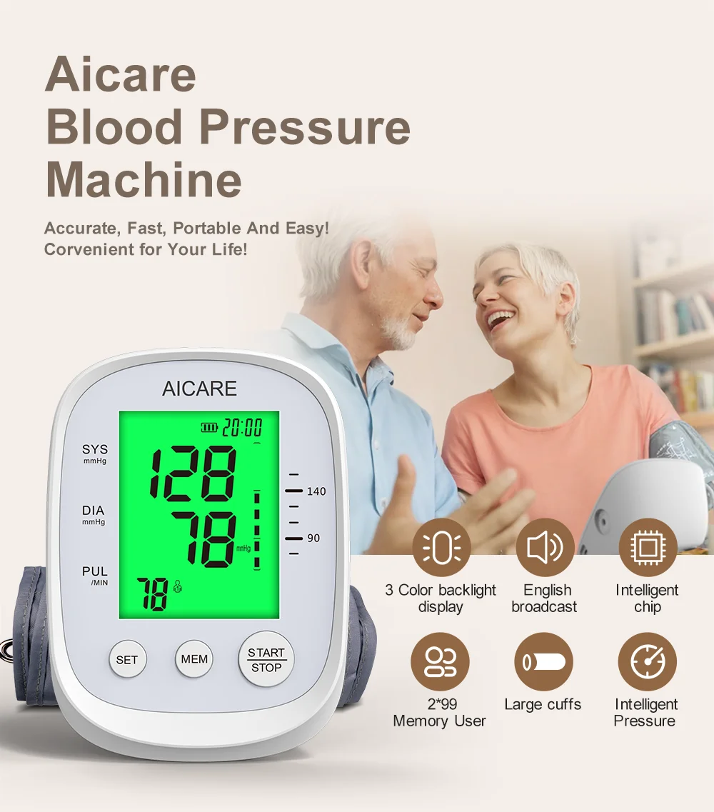 Englische Stimme Oberarm Automatische Blutdruckmessgerät Hochpräzise BP-Monitore Hintergrundbeleuchtete LED 3 Farben Digitales Blutdruckmessgerät – Detail 6