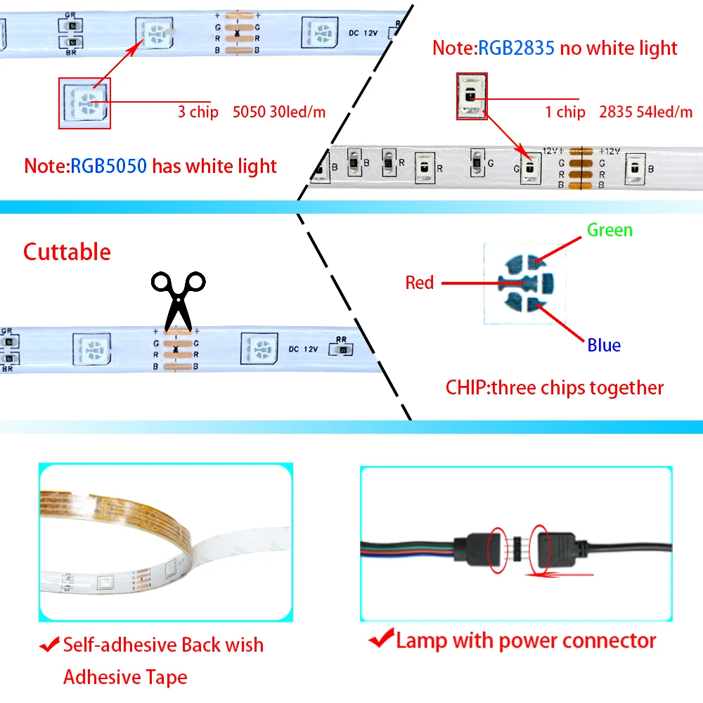 LED Lamps Strips Bluetooth luces Led RGB 5050 SMD 2835 Waterproof Flexible Ribbon DC 12V 5M 10M 15M Christmas WiFi LED Light