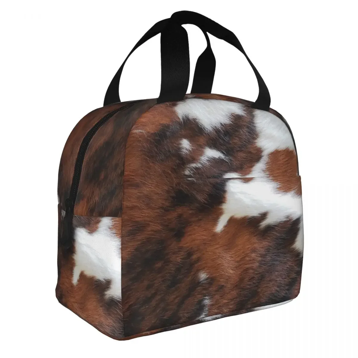 Cowhide Rodeo Insulated Lunch Bags Animal Fur Skin Leather Texture Lunch Container Cooler Bag Tote Lunch Box School Outdoor