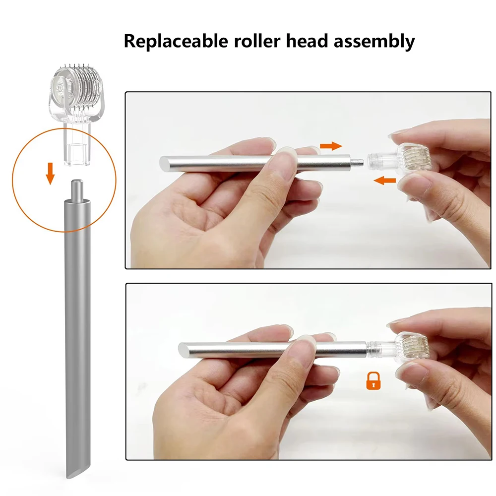 105 pin Derma Roller manico in alluminio con rullo di aghi in titanio sostituibile per la cura del viso della pelle della crescita dei capelli delle sopracciglia