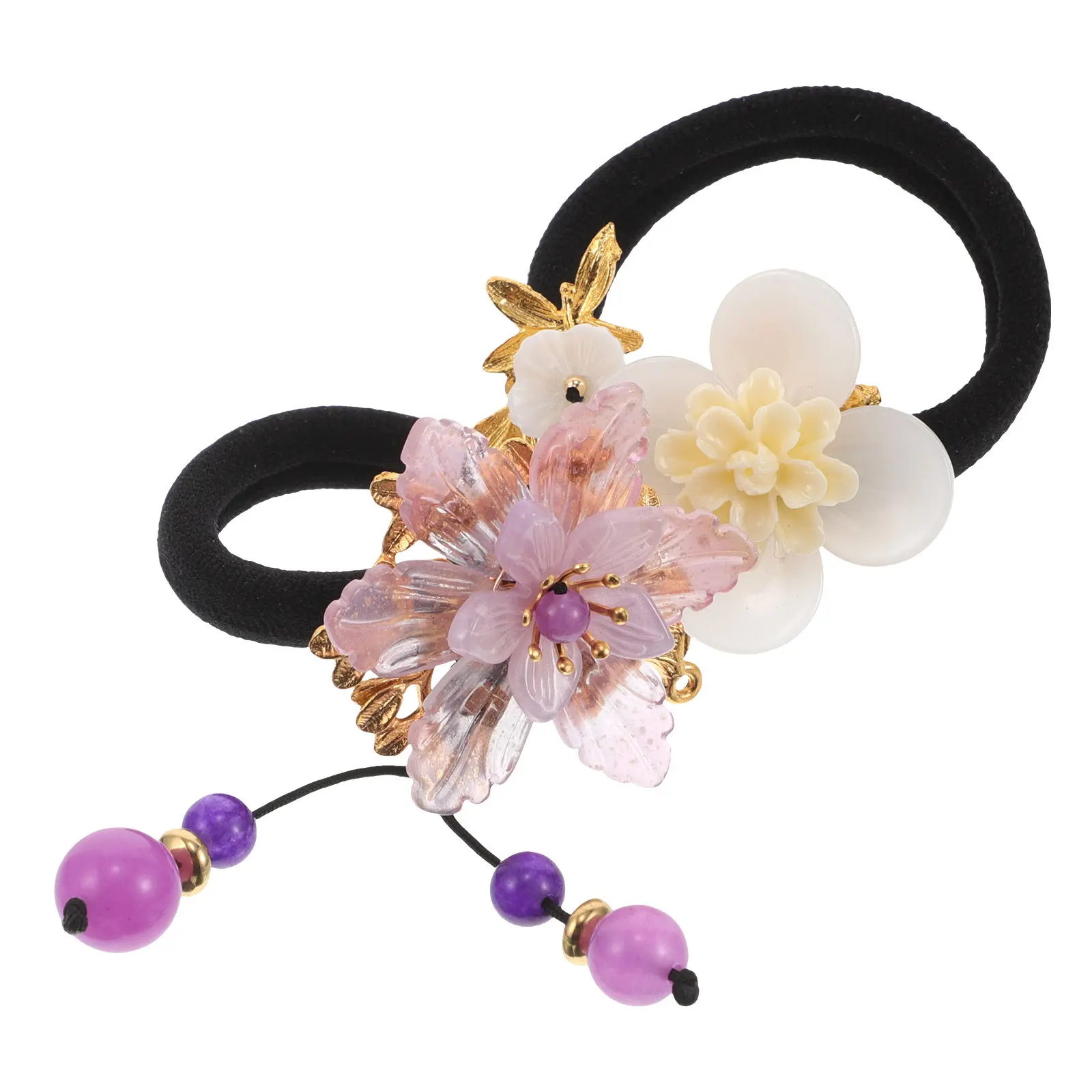 

2Pcs Vintage Chinese Style Hair Tie Thick Elastic Hair Bands Soft Stretchy Ponytail Holders for Women Girls Elegant Tassel Hanfu