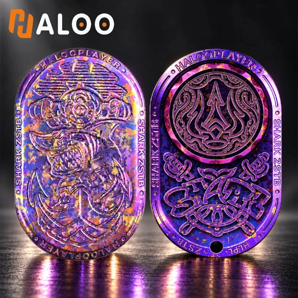 HALOOPLAYER EDC SHARK Pro Ice Crystal Titanium Mechanical Fidget Slider Stress Relief Toy Rotates Left Right 360° Push Slider