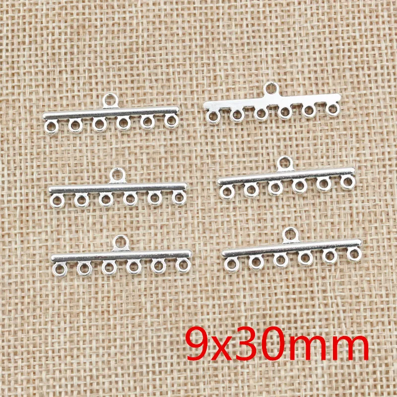 30pcs Antique Silver Plated Vintage Bar Rectangle Retro Connector Charm Pendant DIY Necklace Jewelry Findings Accessories