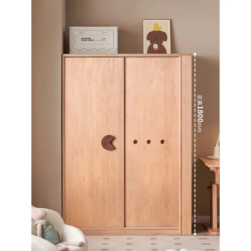

Children's solid wood wardrobe sliding door wardrobe small apartment storage cabinet