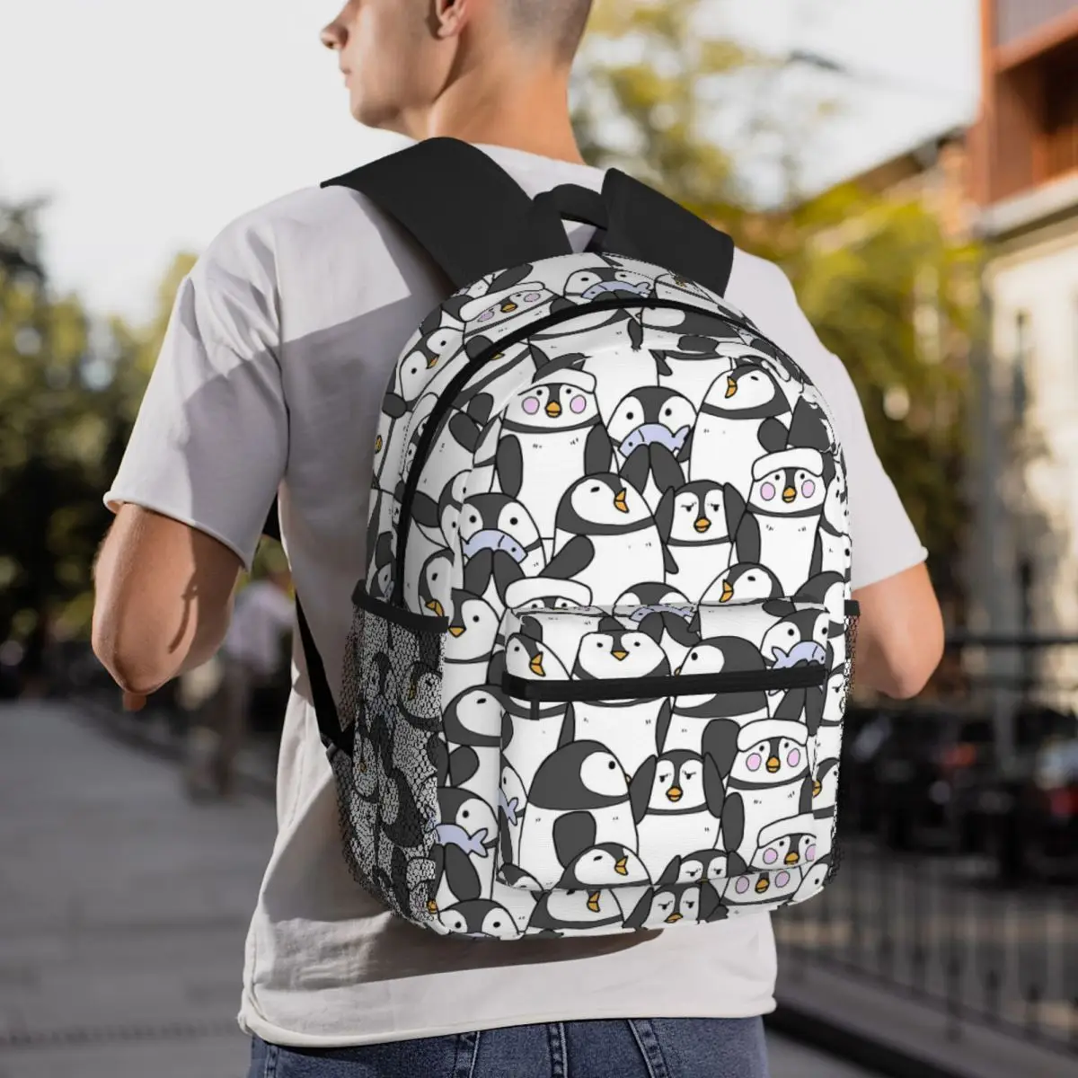 Hand Drawn Penguin Set Backpack Daypack Large Capacity Kids BookBag School Bag Shoulder Bags for Men Women