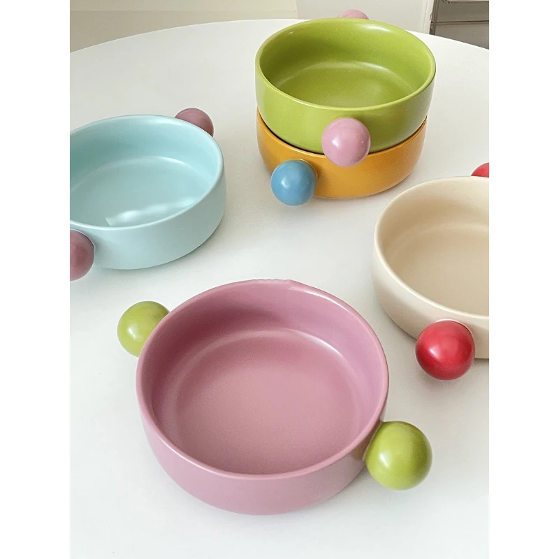 Creative Ceramic Bowl Korean Style Ins Contrast Color Round Porcelain Homehold Dinnerware Breakfast Milk Oats Yogurt Salad Bowls