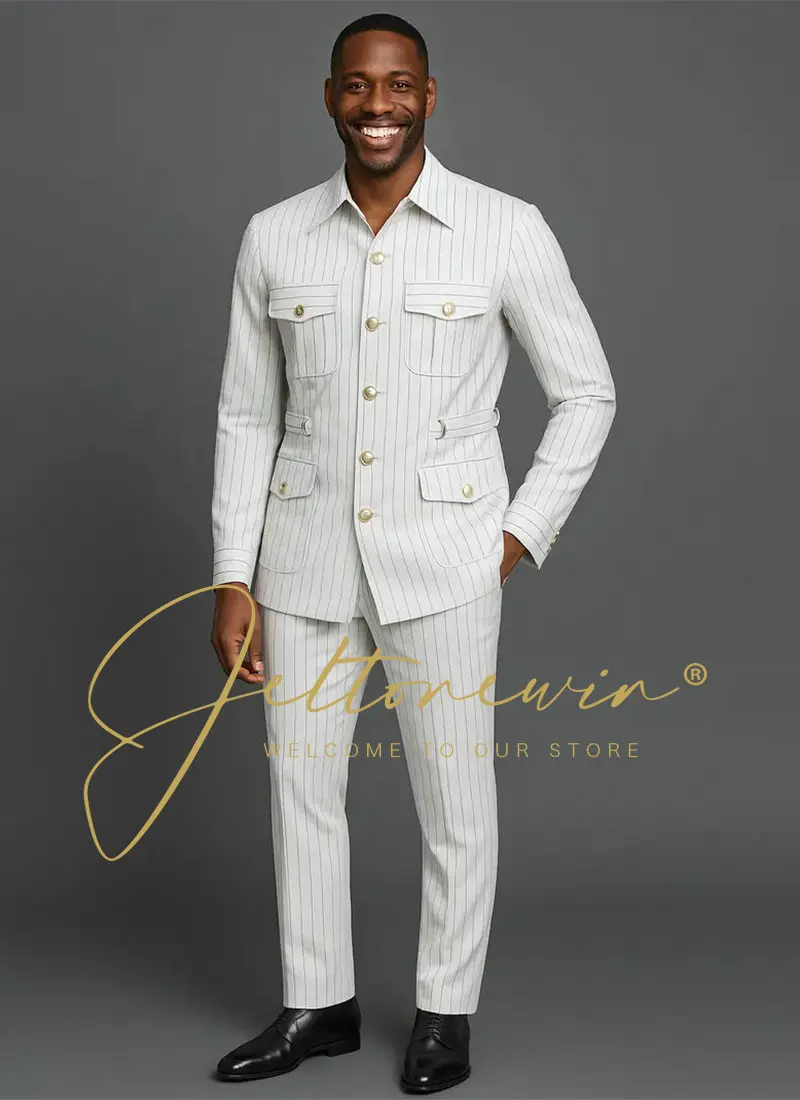 

Striped Two Piece Suit Set For Man Clothes Single Breasted Design Slim Fit Formal Tuxedo Elegant Wedding Suits Men Blazers Pant