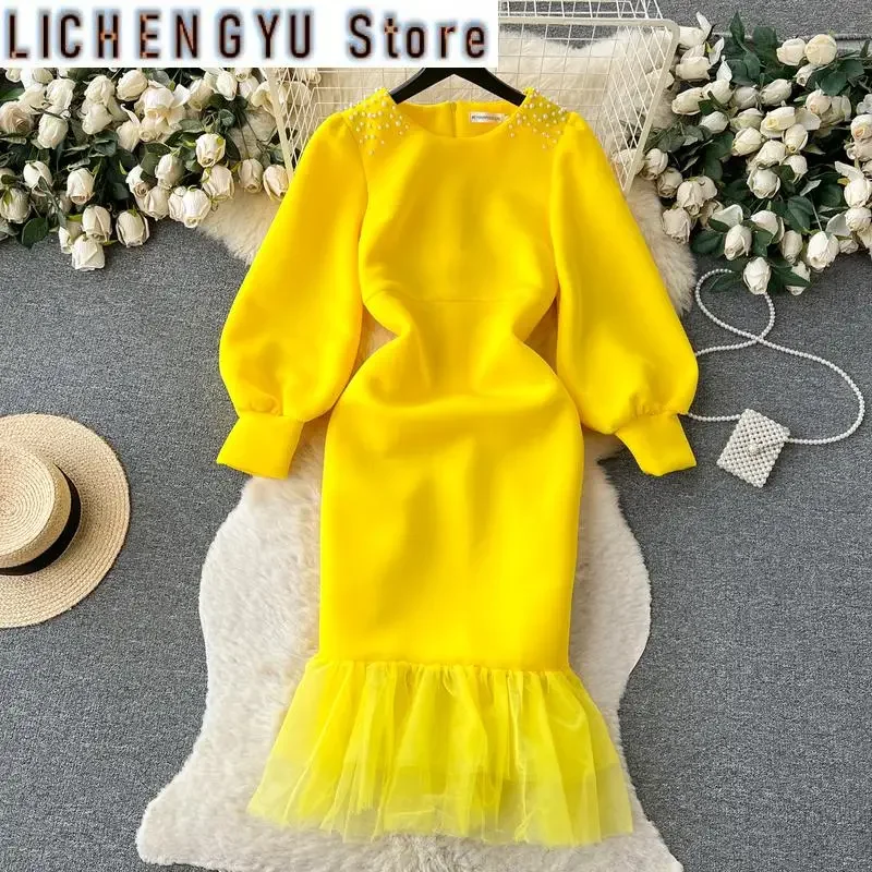 

Sweet Style Women's Dress Embroidered Flares Mesh Patchwork High Waist A-line Dresses Winter Spring
