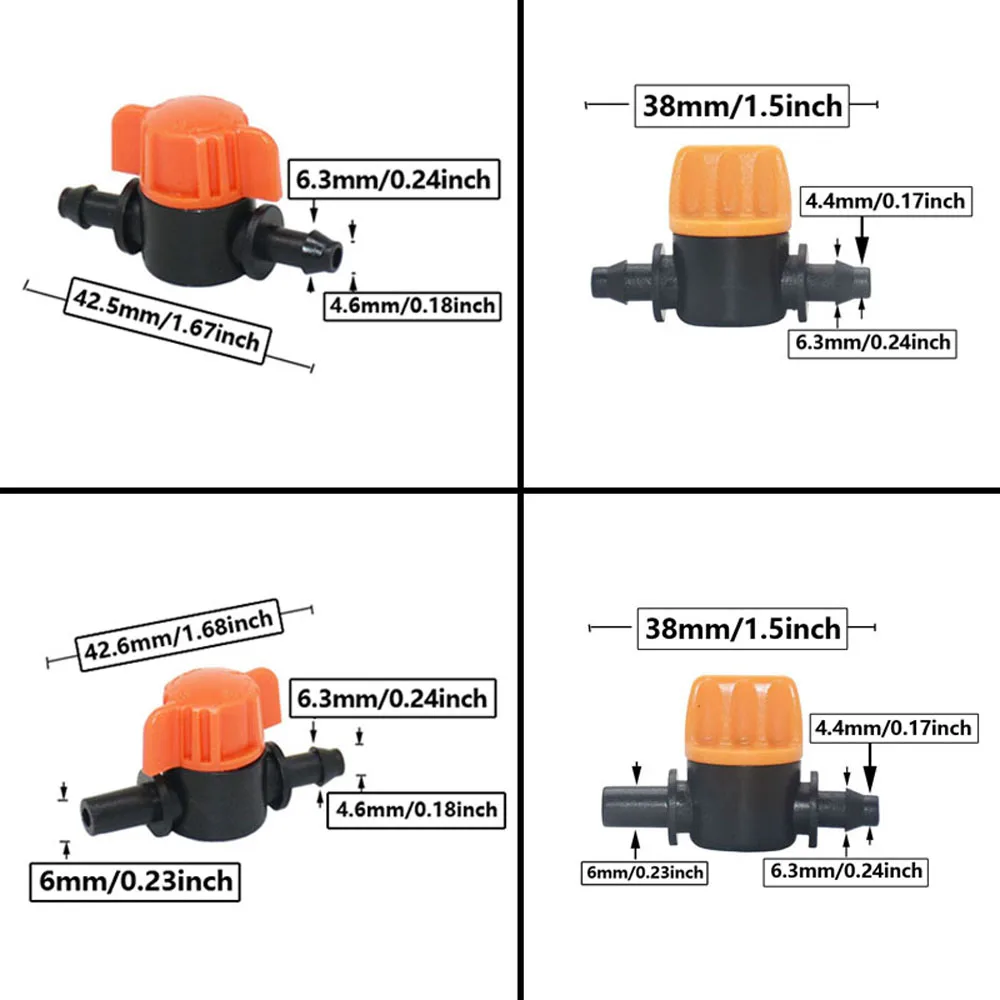 15-100pcs 1/4 inch 4mm Barb Tap Hose Connector Valve 4/7mm Hose Mini Valve Garden drip Irrigation System Pvc Fittings