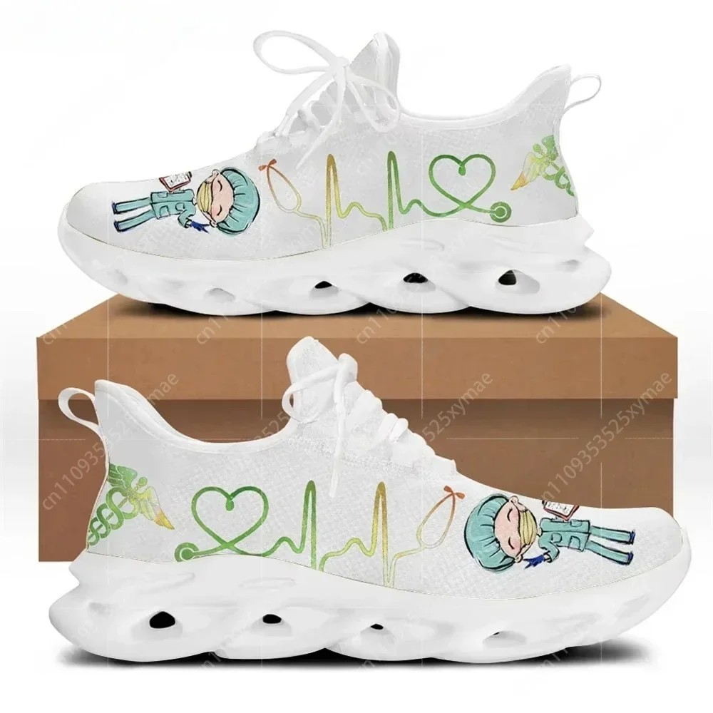 Women White Nursing Shoes Cute Cartoon Nurse Doctor Healthcare Brand Design Ladies Mesh Flats Sneakers Zapatillas view 5