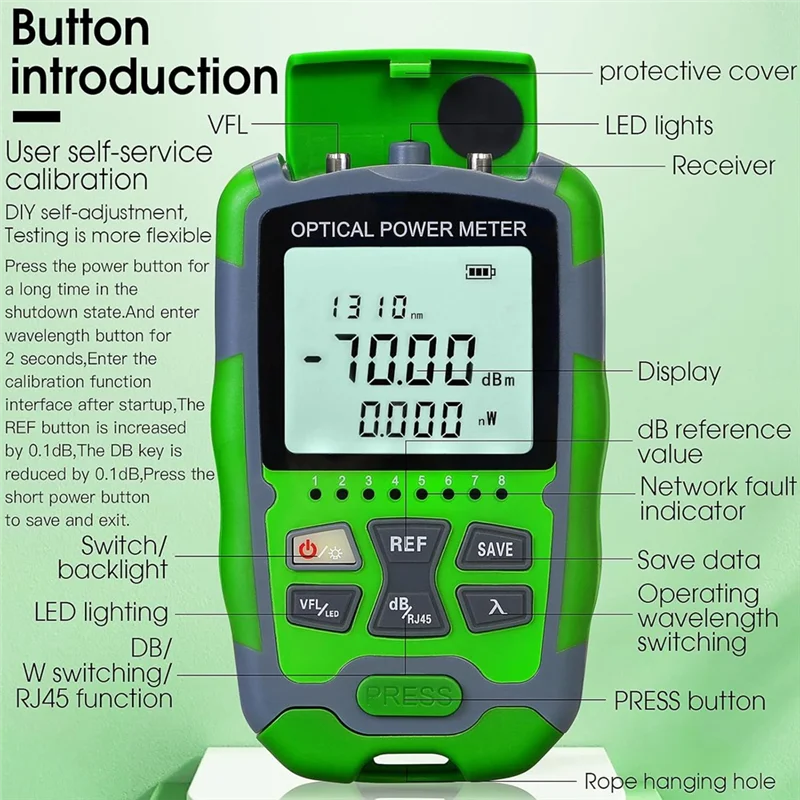 RMWIN-Rechargeable Portable Fiber Optic Cable Tester With RJ45 Network Testing MC70-VFL 30KM Fiber Optic Power Meter