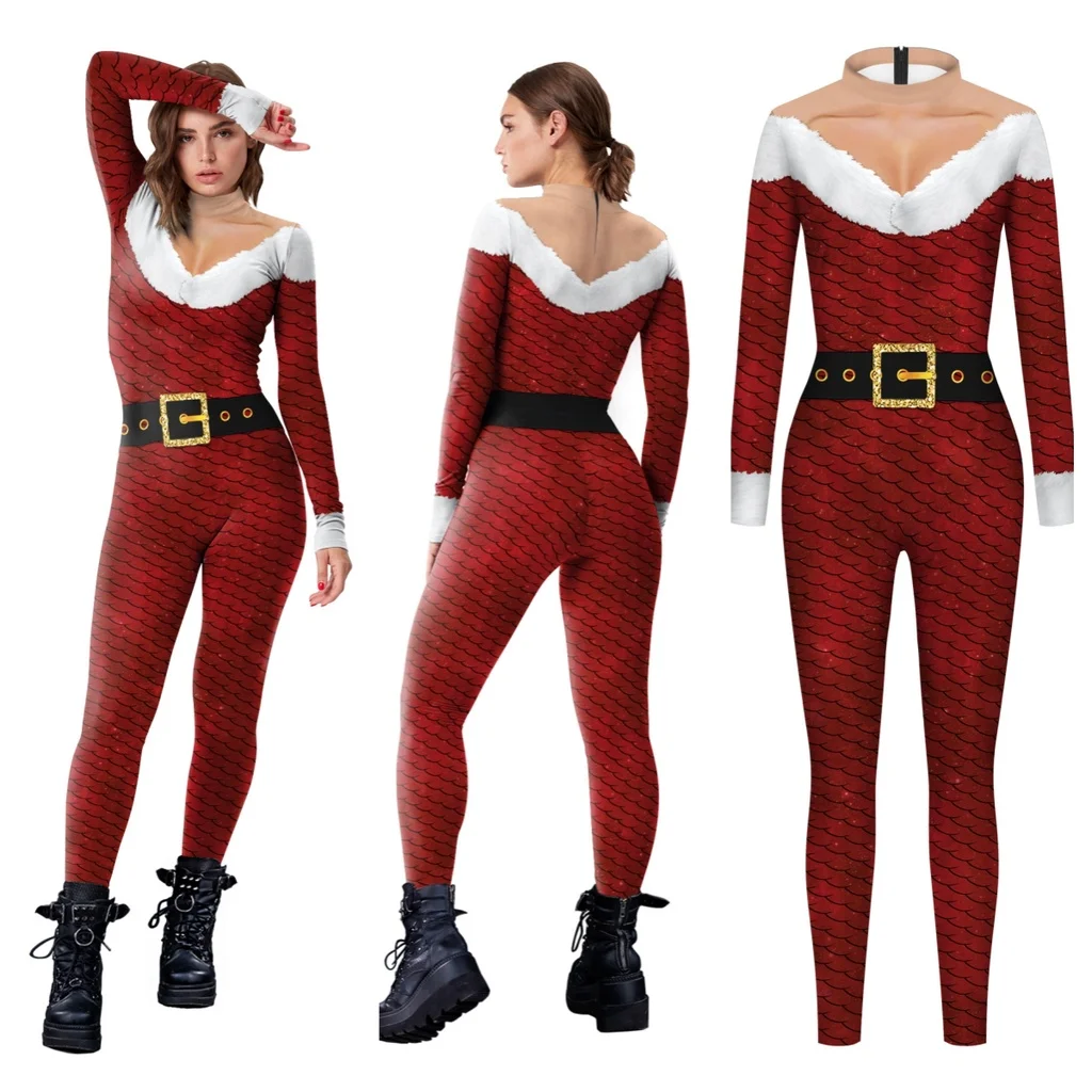 Women Men Christmas New Year Xmas 3D Printed Jumpsuit Punk Style Cosplay Costume