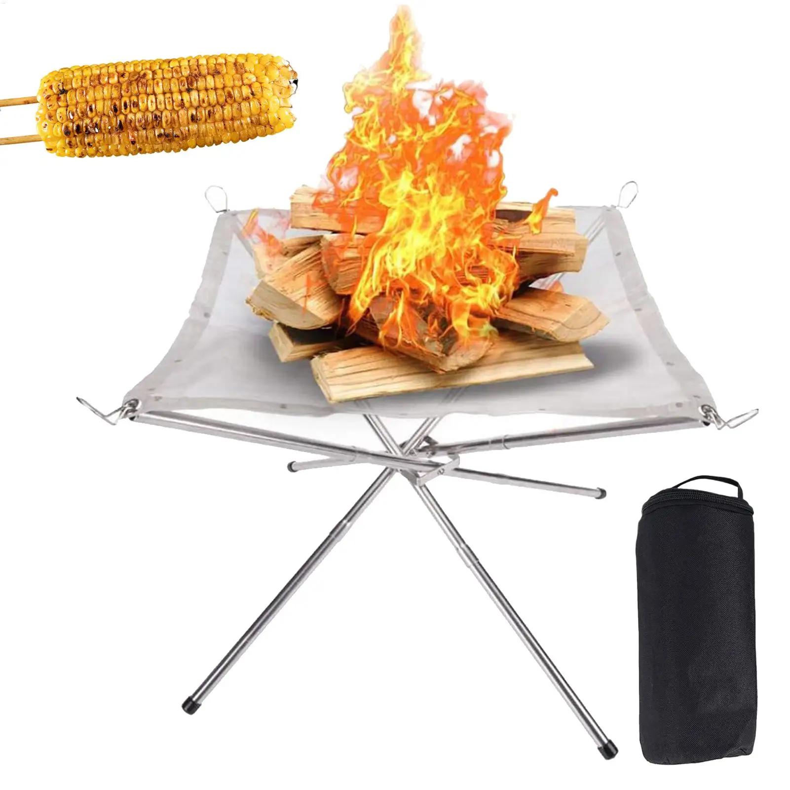 

Camp Fire Pit Foldable Portable Camping Fire Pit Mesh Weatherproof Rust-Proof Fireplaces for Backyard Barbecue Bonfire BBQ