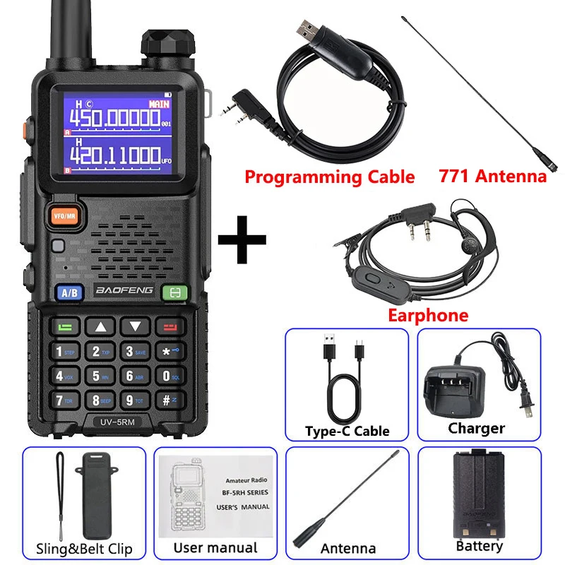 Baofeng UV-5RM Walkie Talkie Lange afstand Draadloze kopieerfrequentie Tweerichtingsradio Type-C Oplader Verbeterde UV 5R Volledige bandtransceiver