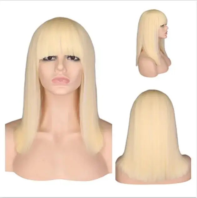 Short Straight Cosplay Wig For Party Costume Red Blonde Blue Green Pink High Temperature Fiber Synthetic Hair Wigs